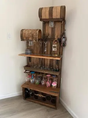 a shelf with vases and boxes on a wall at Casa di Montagna/5BR/3Bath/NearResorts/PetsAllowed in Pocono Lake
