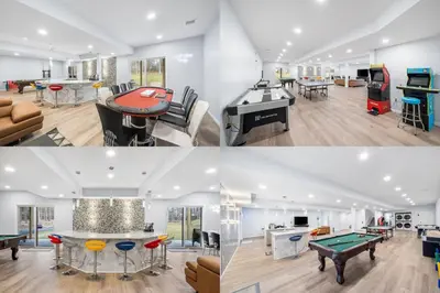 a room filled with tables and ping pong balls at Big Villa,4 Masters, Heated Pool, Hot Tub, Sauna in Blakeslee
