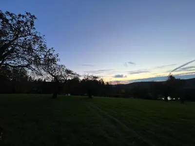 a field of grass with a sunset in the background at Idea Farm in Callicoon Center