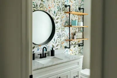 a bathroom with a sink and a mirror at Chic Lancaster Vacation Rental, Walkable Location! in Lancaster