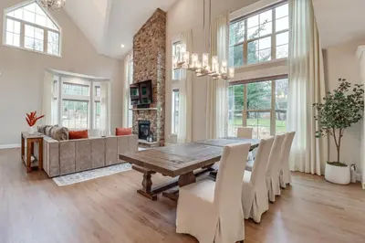 a dining room with a table and chairs at BBQ-Ready Deck Lake Harmony Home with Fire Pit in Lake Harmony