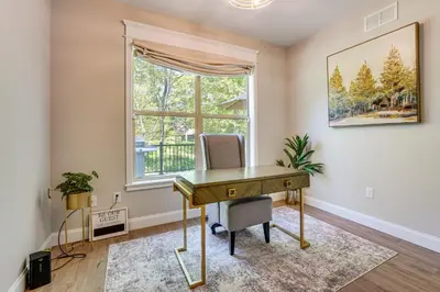 an office with a desk and a window at BBQ-Ready Deck Lake Harmony Home with Fire Pit in Lake Harmony