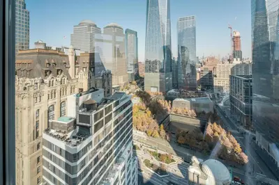 an aerial view of a city with tall buildings at Tribeca 1br w doorman gym roof deck NYC-1374 in New York