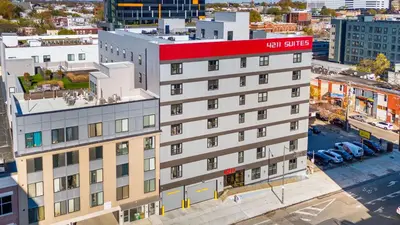 an overhead view of a building with a view hits at 4211 Suites in Philadelphia
