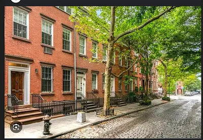 a fire hydrant in front of a brick building at Beauty in the Heart of the Village in New York