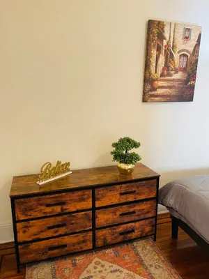 a bedroom with a dresser with a potted plant on it at 3BR 1BA Near Train Station Monthly Deal in Elkins Park