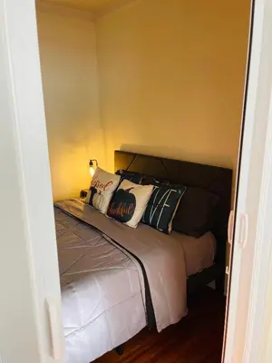 a bedroom with a bed with pillows on it at 3BR 1BA Near Train Station Monthly Deal in Elkins Park