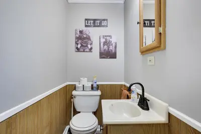 a bathroom with a toilet and a sink at Home on Broadway in Jim Thorpe in Jim Thorpe