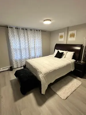 a bedroom with a large bed and a window at Luxurious, newly renovated retreat in Springfield
