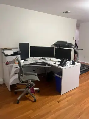 an office with a computer desk and a chair at Cozy Beautiful Pondside Luxurious Retreat in Monroe