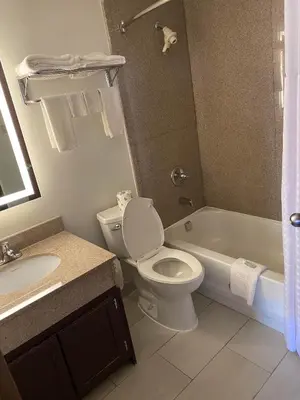 a bathroom with a toilet and a sink and a tub at Pottsville Hotel in Pottsville