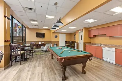 an office with a pool table in a room at PP 2006 Beautiful Professional 1br Apt, Pool in Harrisburg
