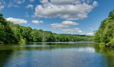 a river with trees and clouds in the sky at Cottage Suites in Middletown
