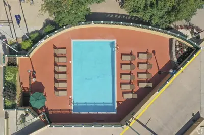 an overhead view of a building with a swimming pool at PP 2401 Modern Corporate 2br Suite pool, Gym in Harrisburg