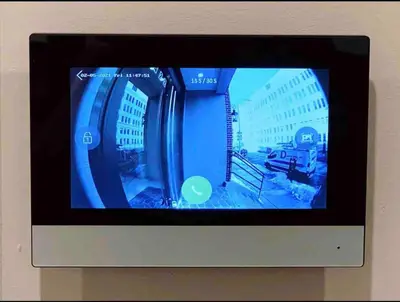 a television with a picture of buildings on the screen at 406 Luxury KING BED in central city of Philad in Philadelphia