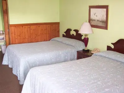 a hotel room with two beds and a lamp at Grannys Motel Frackville in Frackville