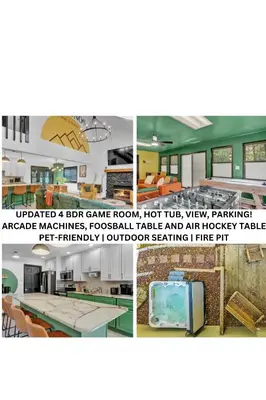 a collage of pictures of a room with a table at La Casita at Creekview in Gouldsboro