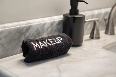 a mapped sponge sitting on a kitchen counter next to a sink at Love Lace Retreat in Albrightsville