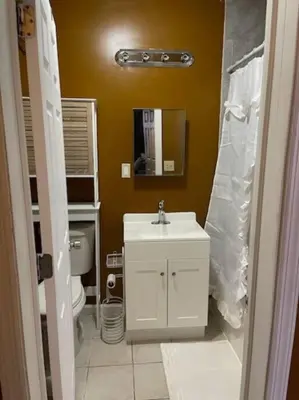 a bathroom with a white sink and a toilet at Large 3 BRM 2 Bath Near EWR NYC in Newark
