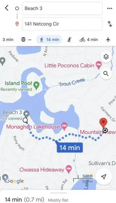 a screenshot of a cell phone with a map at Pocono Lake House Beach, AC in Locust Lakes Village
