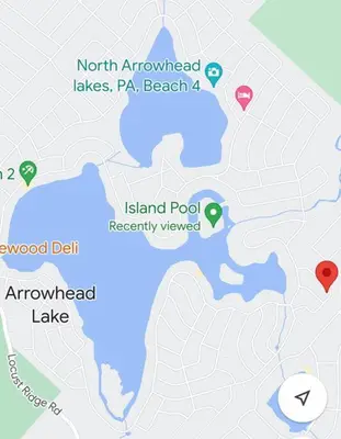 a map of north arrowhead lakes and beach at Pocono Lake House Beach, AC in Locust Lakes Village