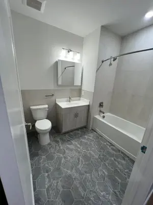 a bathroom with a toilet and a tub and a sink at 322 Brand New 2 Bdr 1 KIT 2 BTH 1 LIV in Dunellen
