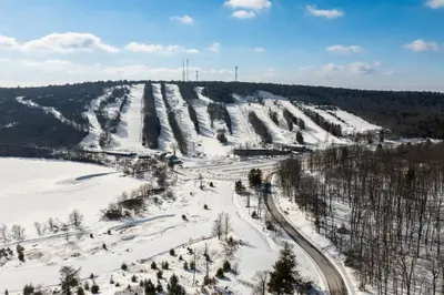 an aerial view of a ski slope in the snow at 103 Ruffed Grouse Ct in Lake Harmony