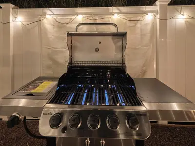 a grill with blue lights on top of it at The Lambertville Haven in Lambertville
