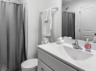 a white bathroom with a sink and a toilet at Luxurorious Townhome In Reading in Mount Penn