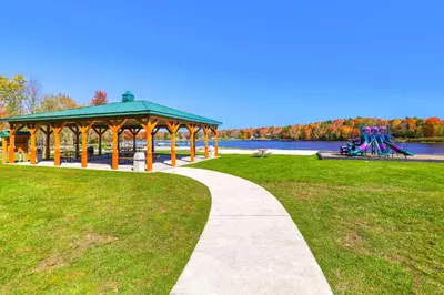 a park with a gazebo and a playground at Walk to Beach Arrowhead Lake Home in Pocono Lake