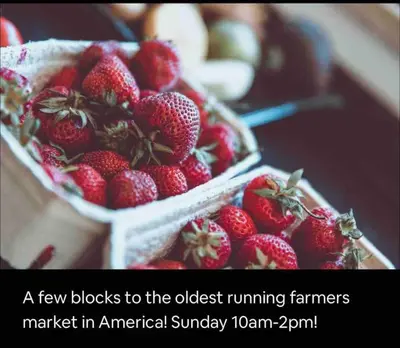 a fewblocks to the oldest running farmers market in americanan strawberry sunday at Rittenhouse Square near Kimmel Center Studio in Philadelphia
