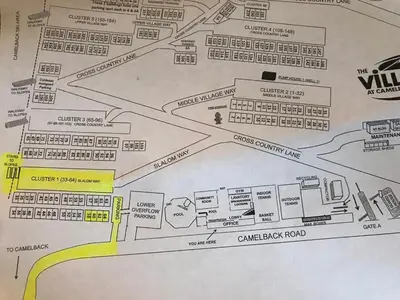 a drawing of a map of the walkwaylevard at Ski Camelback Mountain in Tannersville