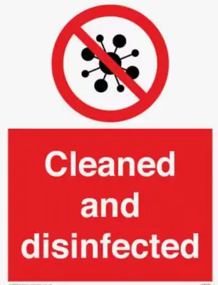 a red sign that says cleansed and discharged at Comfy, cozy, affordable and private - free parking in Richmond Valley