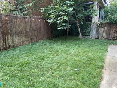 a yard with a fence and a tree at Brand New Modern Flat, Heart of University City in Philadelphia