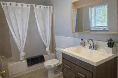 a bathroom with a sink and a toilet and a tub at Tremont Hidden Treasure in East Orange