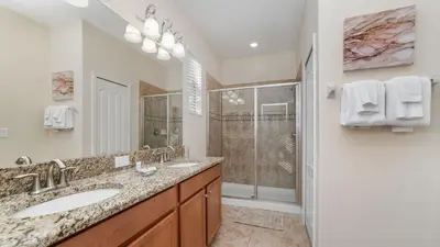 a bathroom with two sinks and a shower at MYR1456 in Philadelphia