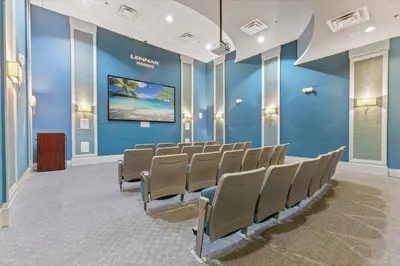 a conference room with blue walls and chairs at MYR1471 in Philadelphia