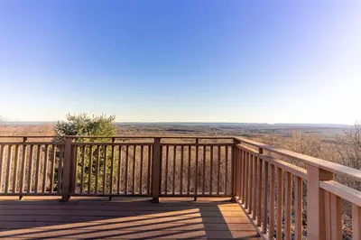 a wooden deck with a view of the plains at Hidden Gem Best Views Unbeatable Seclusion etc in Albrightsville
