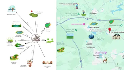 a map of the park and its attractions at Whispering Pines - Lake Access Hot Tub Fire Pit in Blakeslee