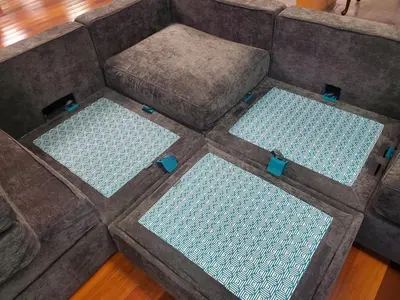 an overhead view of a couch with four pillows at Spooky Nook Bed and Breakfast in Manheim