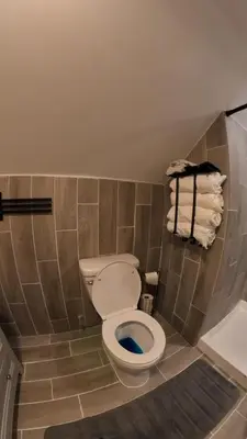 a bathroom with a toilet and towels on a wall at 4Bedroom2Bath7GuestSleeper in Somerdale