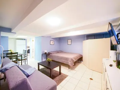 a living room with a couch and a bed in a room at Cozy Studio Unit Close to New York City in Jersey City