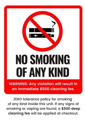 a no smoking sign with a no smoking of any kind at Free Parking 1BR Spacious BoHo 30Min to NYC in Bayonne