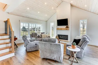 a living room with couches and a tv at Walk to the Amish Village Spacious Ronks Getaway! in Ronks