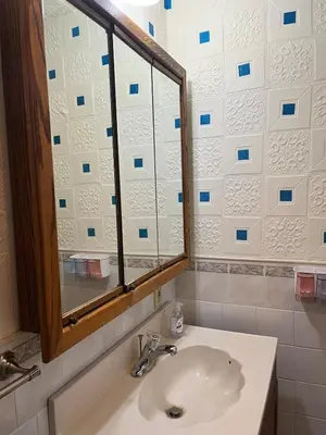 a bathroom with a sink and a mirror at Amazing House near EWR and NYC in Linden