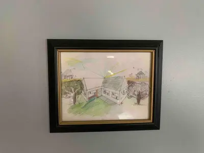 a painting of a house on a wall at Comfortable & Healthy Home in Parkesburg