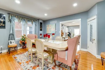 a dining room with a table and chairs at 3 Mi to Penn Pet-Friendly Townhome in Yeadon! in Yeadon
