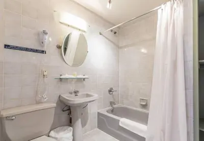 a bathroom with a sink and a toilet and a bath tub at 3BR Apartment in Big Apple in New York