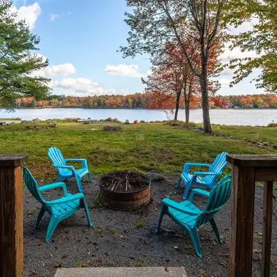 Boardwalk Chalet Lakefront Fire Pit Pet Frie