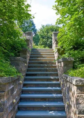 a set of stairs in a park with trees at RiverFront Villa- Sleeps 11 in Lancaster